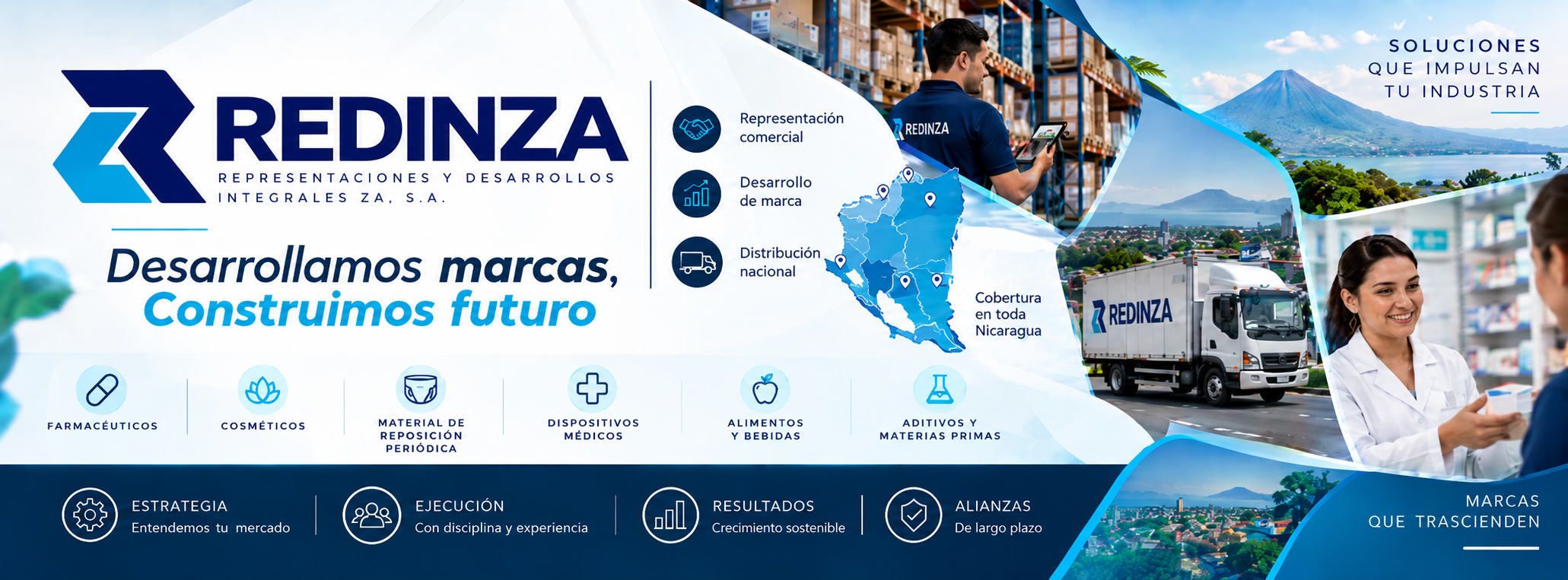 REDINZA. Desarrollamos marcas, construimos futuro. Representación comercial, desarrollo de marca y distribución nacional con cobertura en Nicaragua.